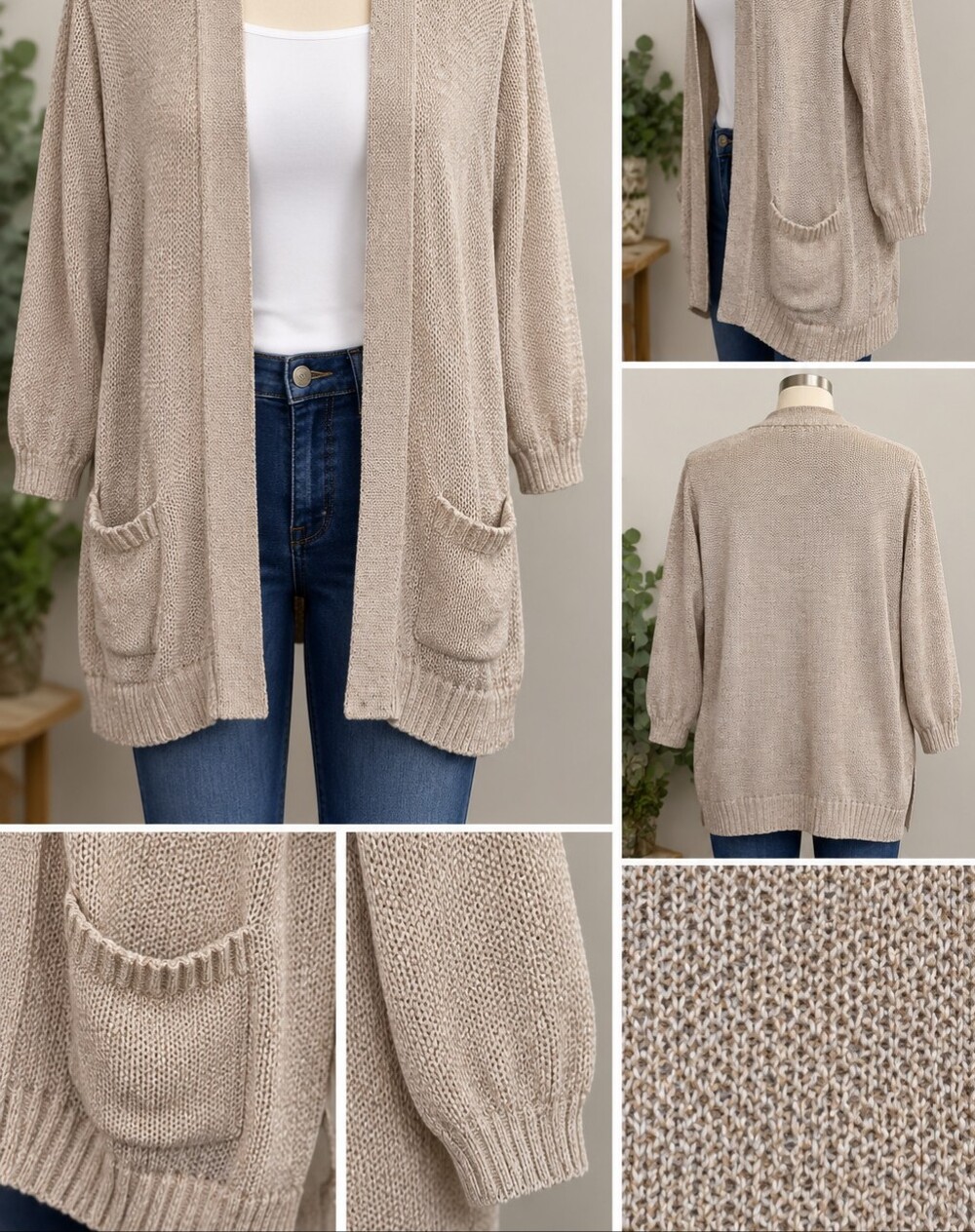 Chico's Open-Front Knit Cardigan in Taupe Beige